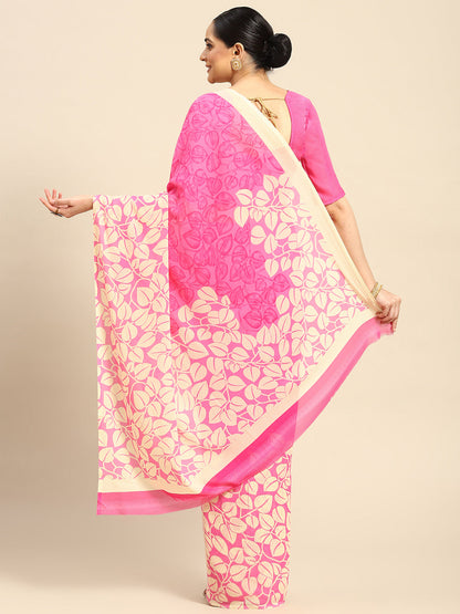 Women's Pink Chiffon Printed Saree