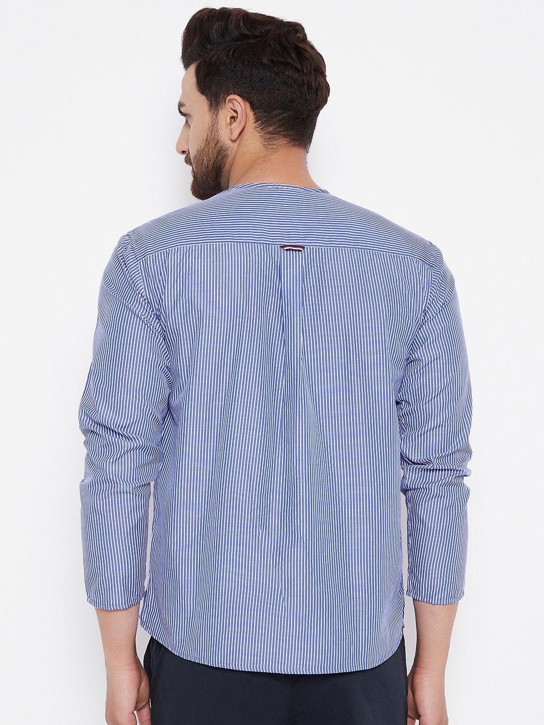 Men's  Blue Solid Cotton Kurta