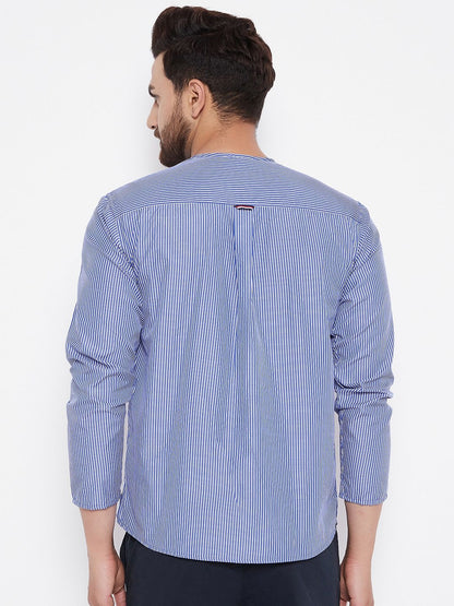 Men's  Blue Solid Cotton Kurta