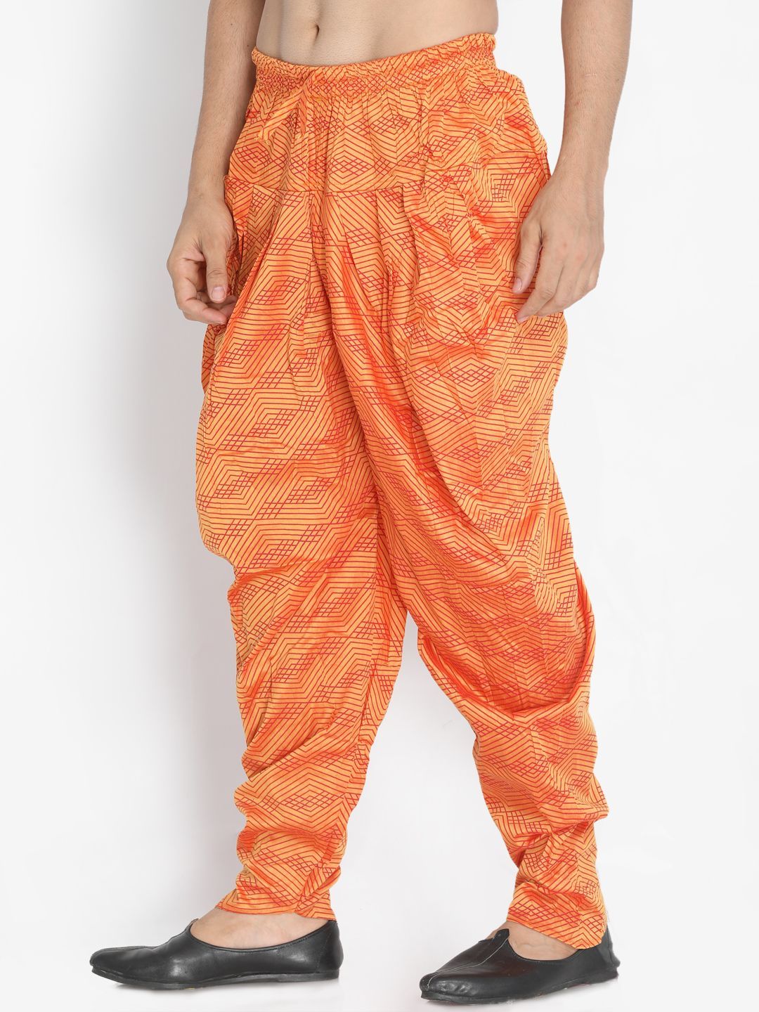 Men's Orange Cotton Silk Blend Dhoti