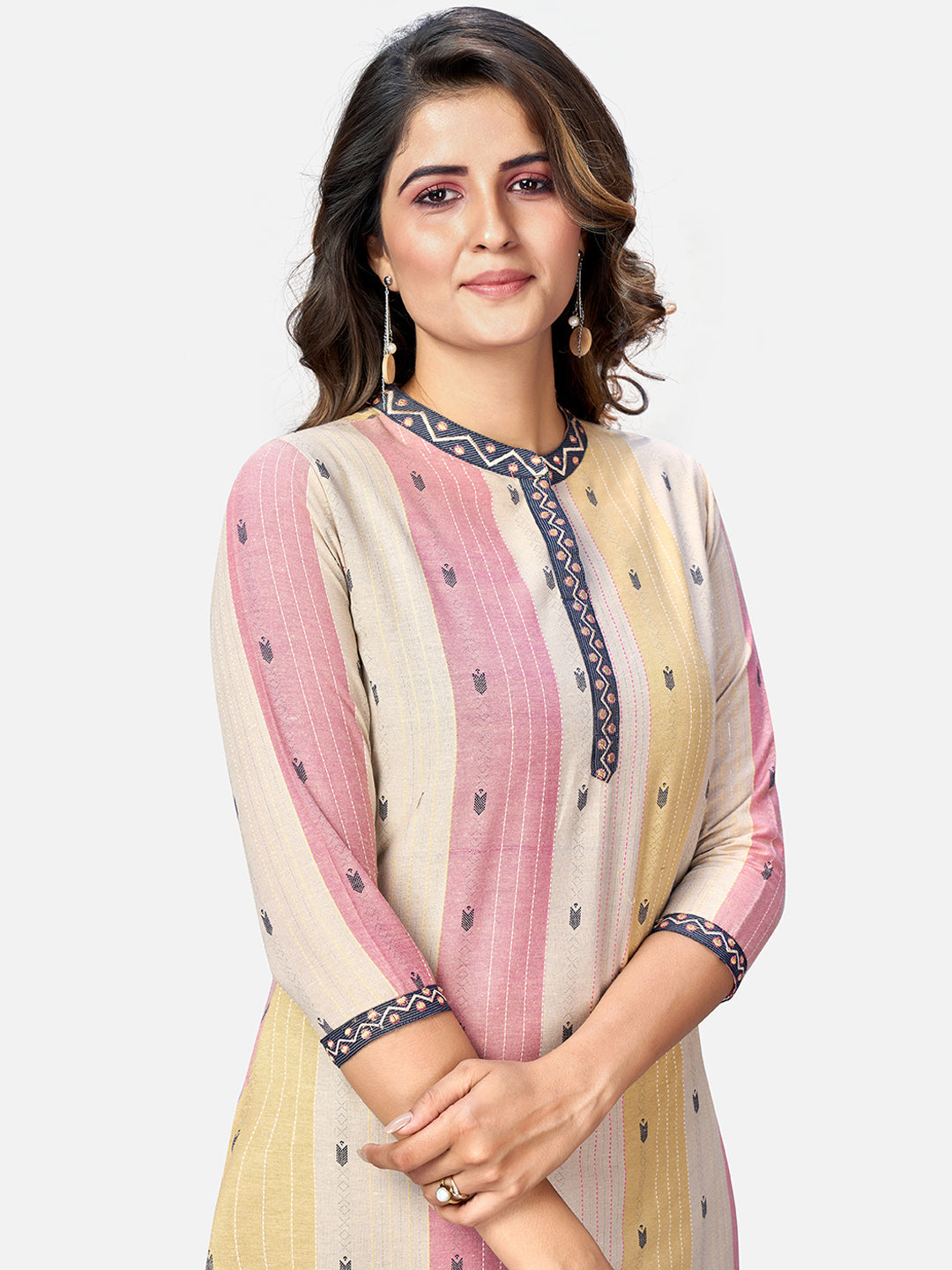 Women's Beige Multicolour Cotton Kurta With Pant & Dupatta By Vbuyz (3