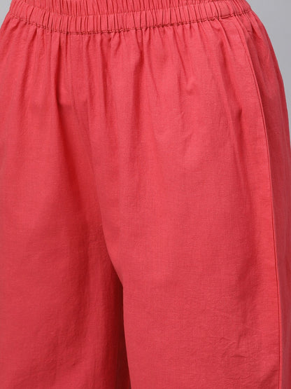 Women's Nayo White Checked Printed Staright Kurta Set With Solid Red Pants