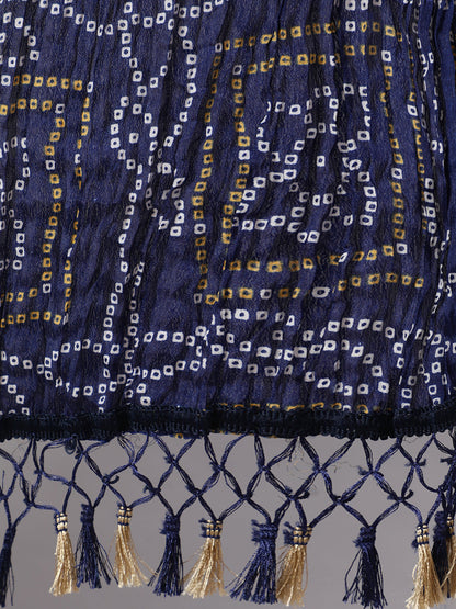 Women's Blue Bandhini And Beige Solid Dupatta Combo, Pack Of Two