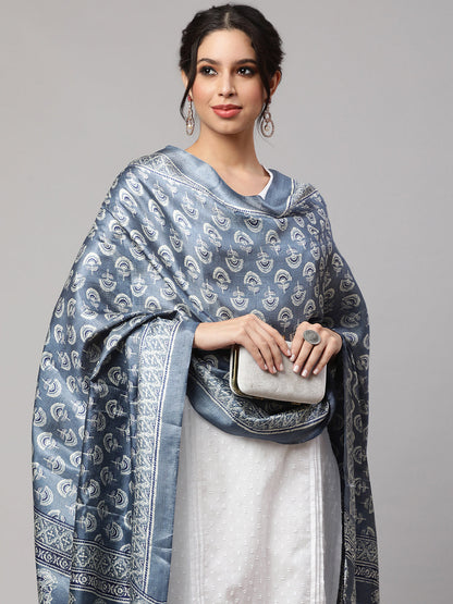 Women's Grey Printed And Red Bandhini Dupatta Combo, Pack Of Two