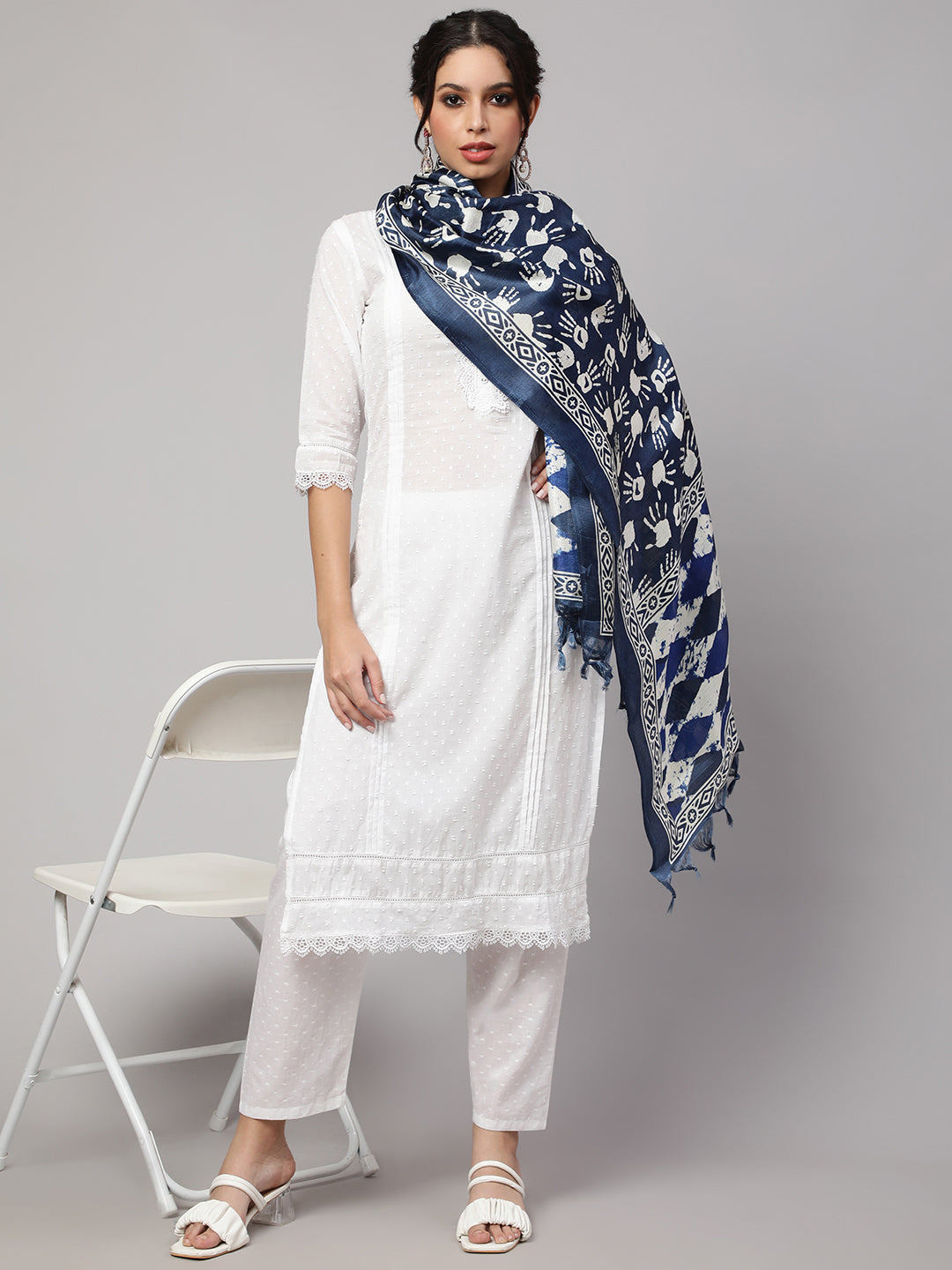 Women's Blue And Black Printed Dupatta Combo, Pack Of Two