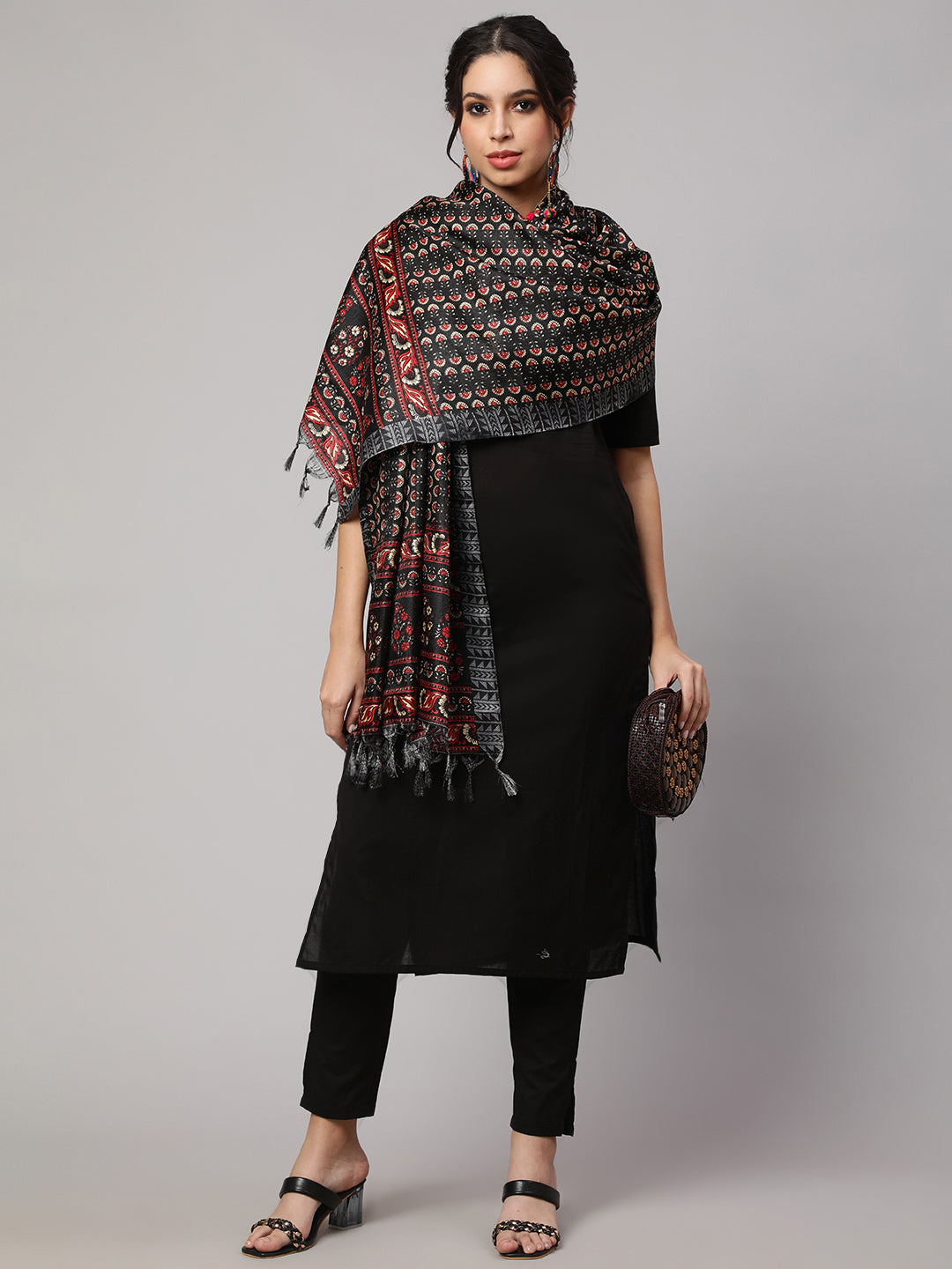 Women's Blue And Black Printed Dupatta Combo, Pack Of Two