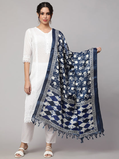 Women's Blue And Off White Printed Dupatta Combo, Pack Of Two