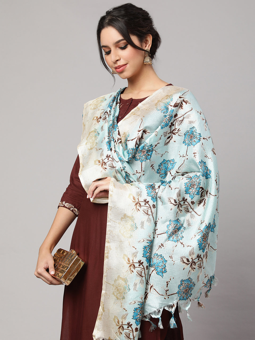 Women's Black And Beige Printed Dupatta Combo, Pack Of Two