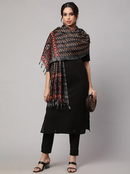 Women's Black And Beige Printed Dupatta Combo, Pack Of Two