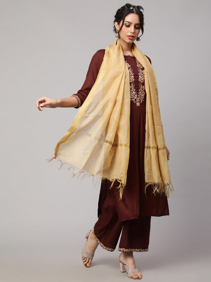 Women's Dupatta combo, Pack Of Three Brown, Beige, & Blue