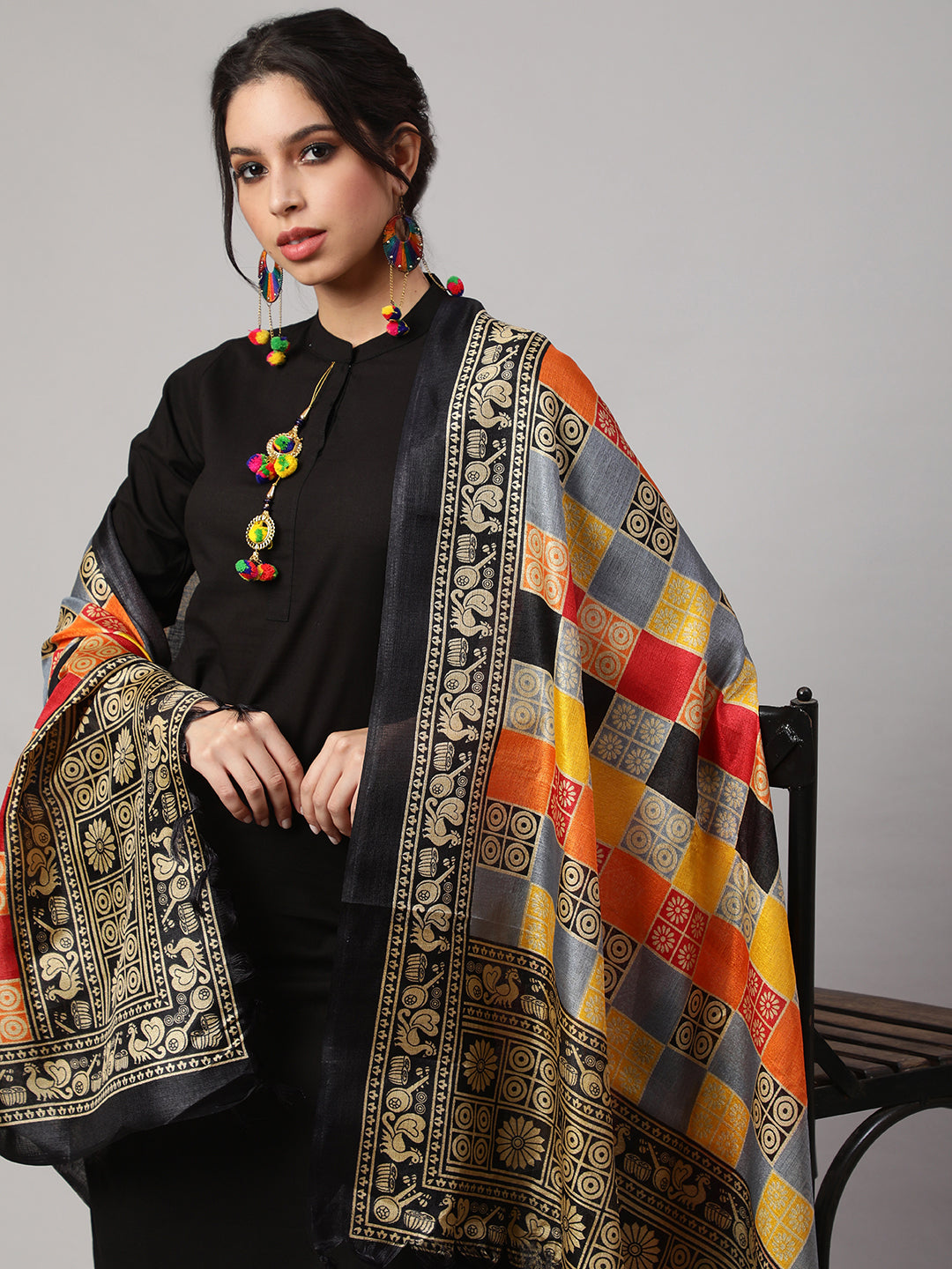 Women's Multi Printed and Solid Beige with Blue Dupatta Combo, Pack Of Three