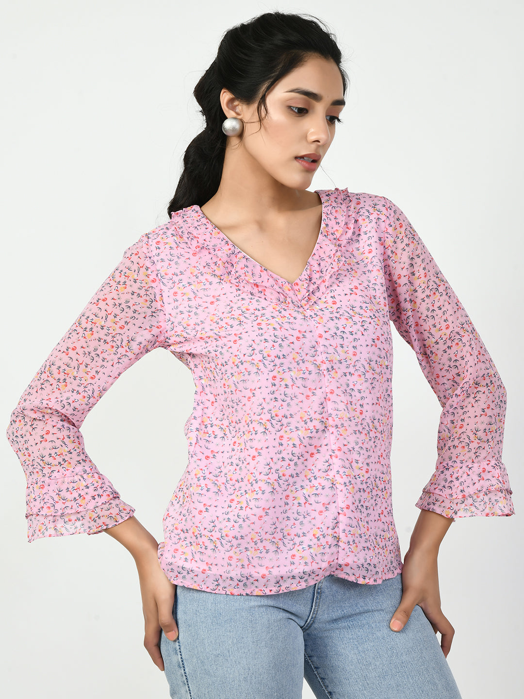 Women's Pink Floral Printed Top