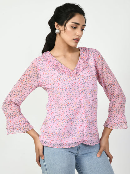 Women's Pink Floral Printed Top