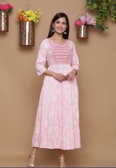 Rayon Embroidered Tiered Dress
