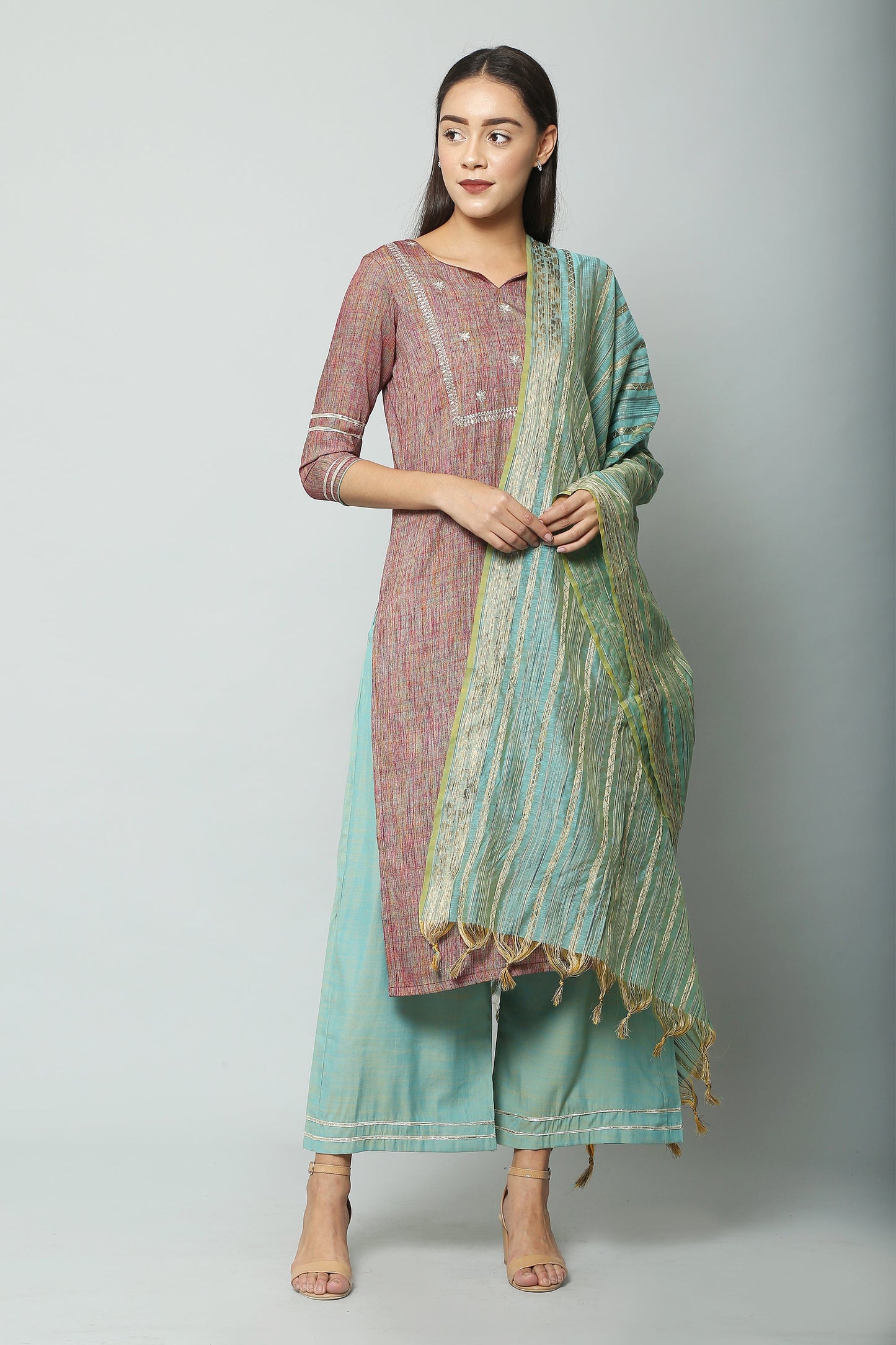 Women's Viscose Rayon Kurta And Palazzo With Dupatta Set