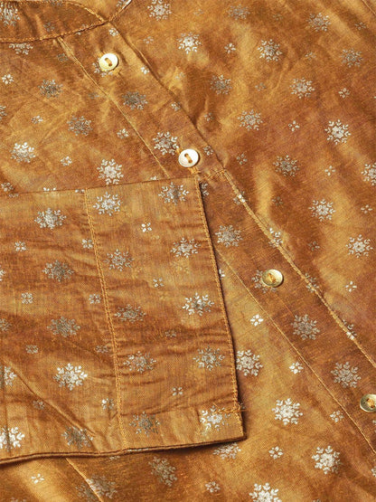 Women's Mustard Chanderi Printed Layered Kurta