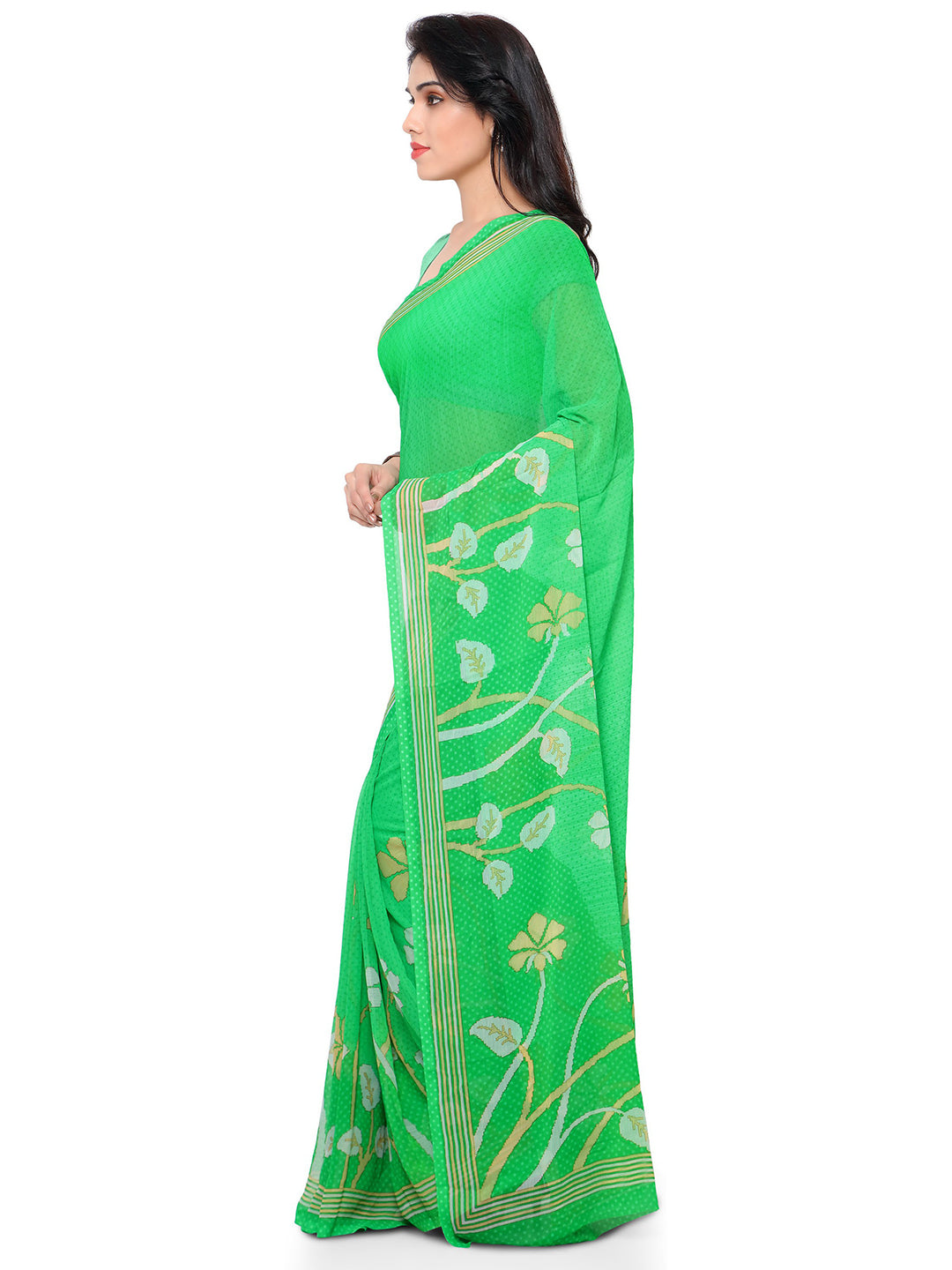 Women's Green Chiffon Printed Saree