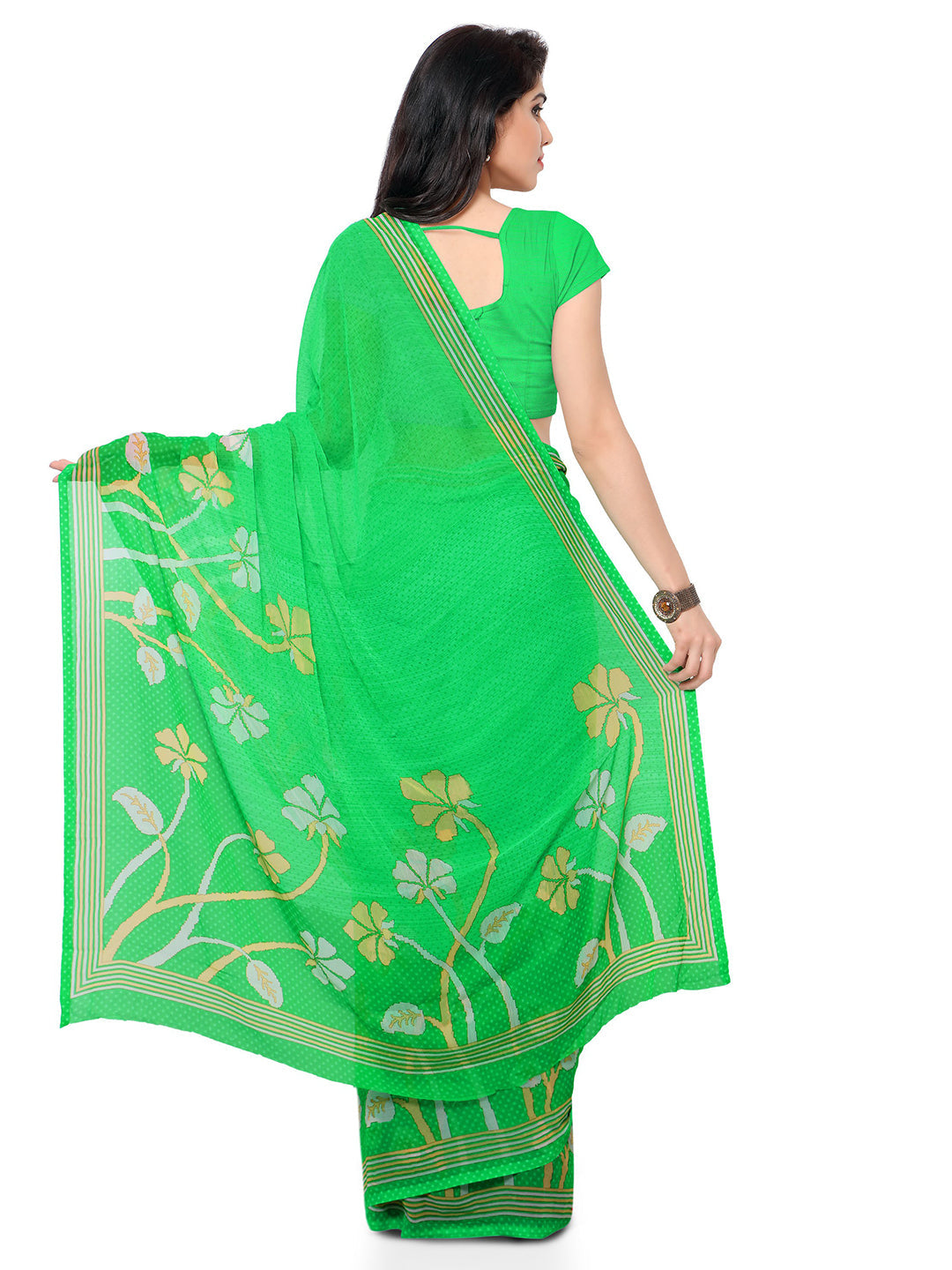 Women's Green Chiffon Printed Saree