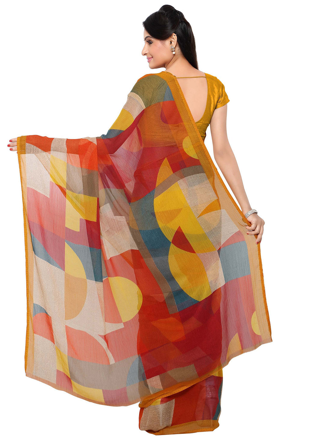 Women's Yellow Chiffon Printed Saree