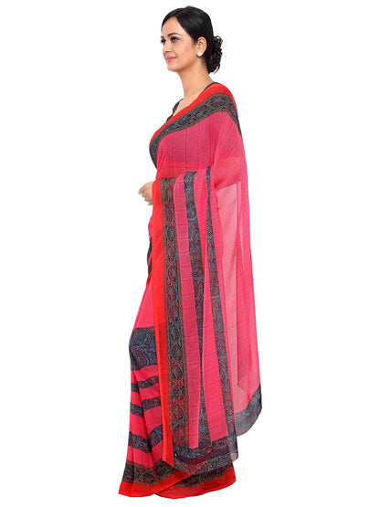 Women's Pink Chiffon Printed Saree