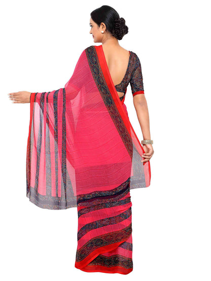 Women's Pink Chiffon Printed Saree