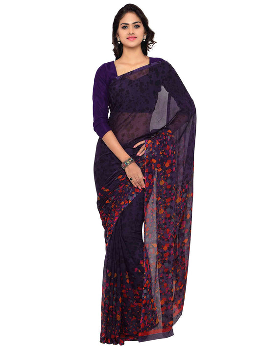Women's Purple Chiffon Printed Saree