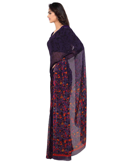 Women's Purple Chiffon Printed Saree