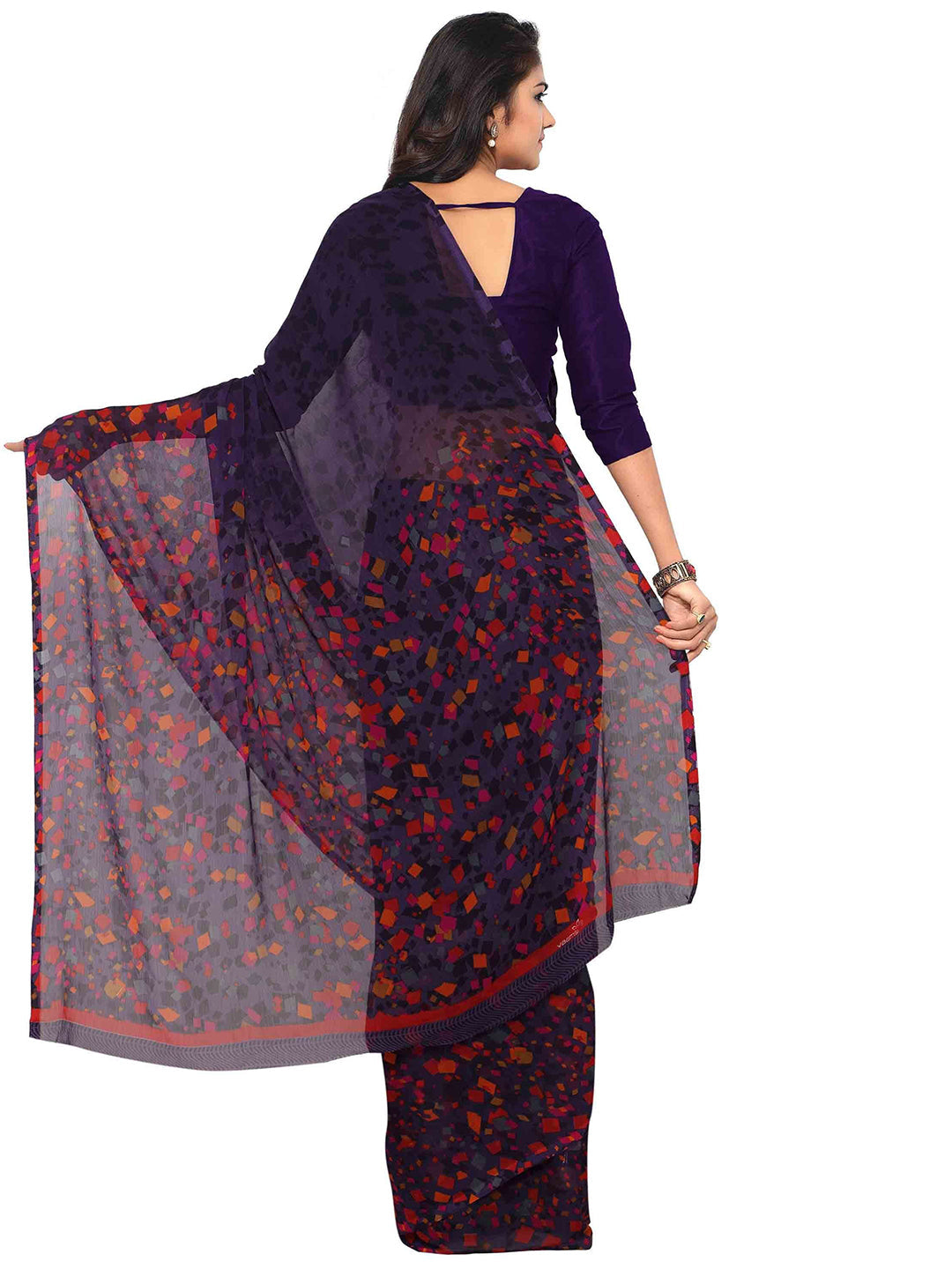 Women's Purple Chiffon Printed Saree