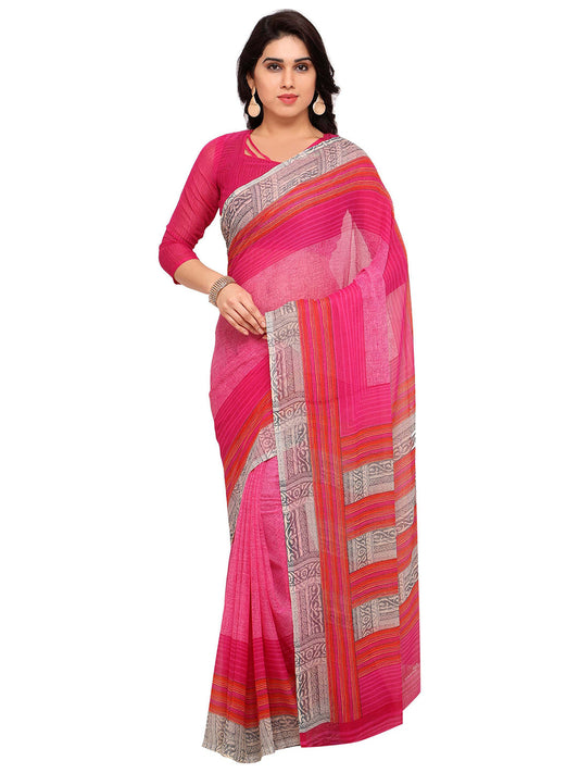 Women's Pink Chiffon Printed Saree