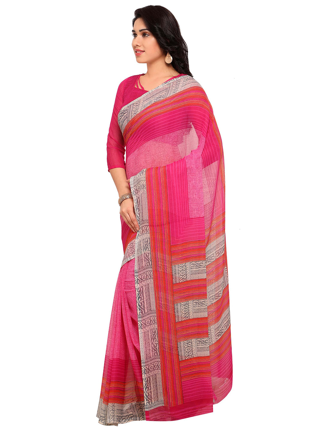 Women's Pink Chiffon Printed Saree