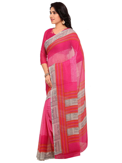 Women's Pink Chiffon Printed Saree