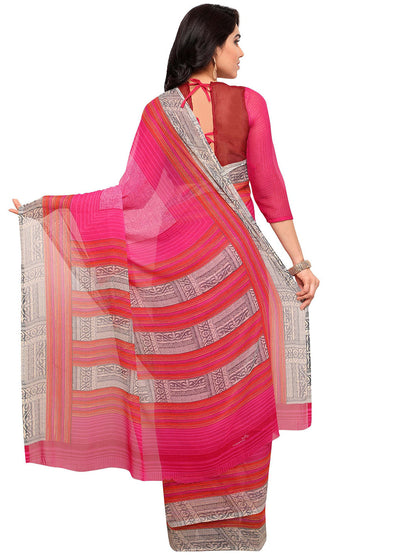 Women's Pink Chiffon Printed Saree