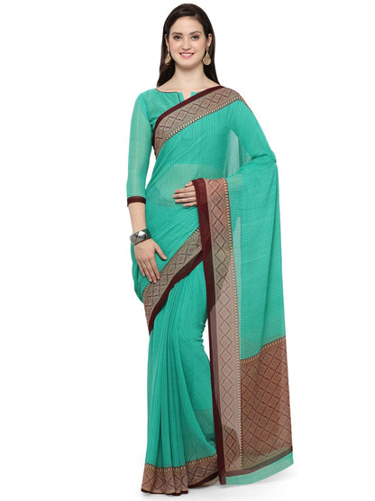 Women's Green Chiffon Printed Saree