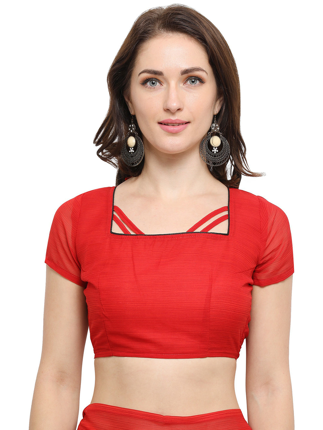 Women's Red Chiffon Geometric Print Saree