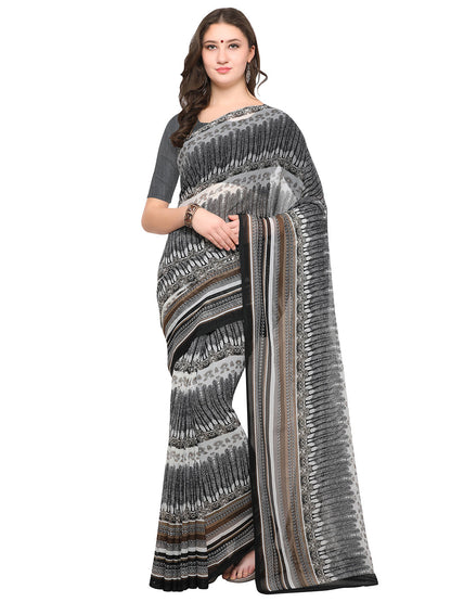 Women's Grey Chiffon Geometric Print Saree