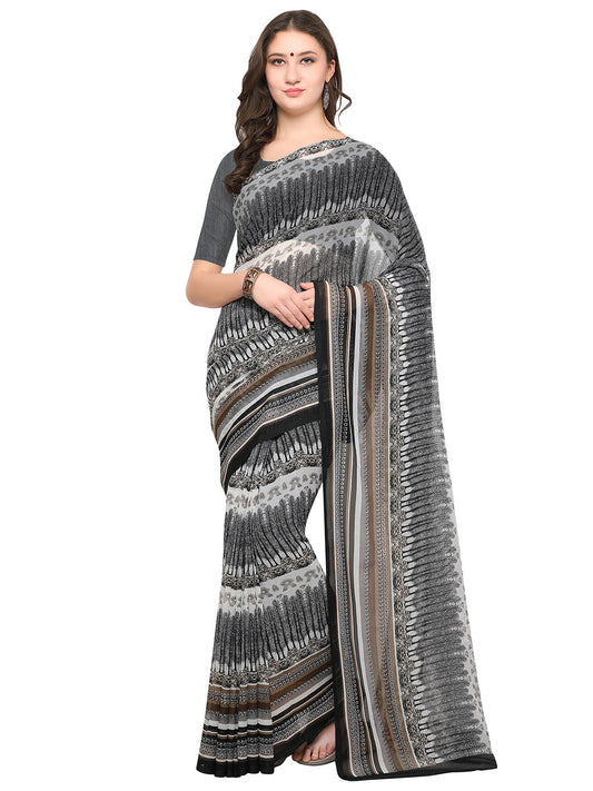 Women's Grey Chiffon Geometric Print Saree