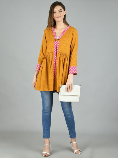Women's Mustrd Cotton Printed Full Sleeve V Neck Casual Shrug