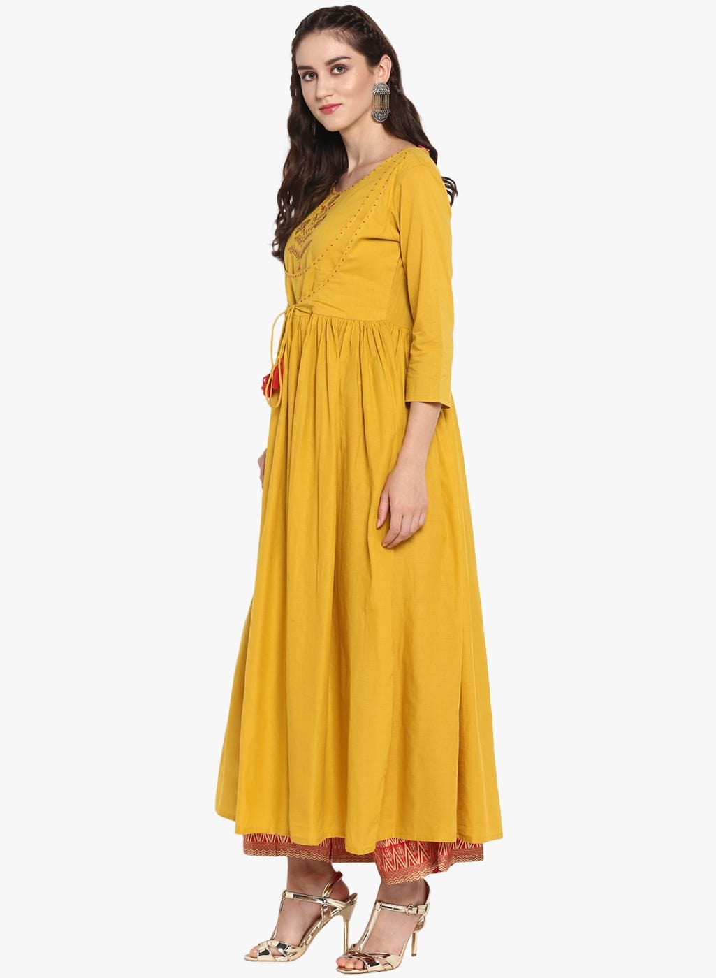 Women's Mustard Embroidered A Line Kurta
