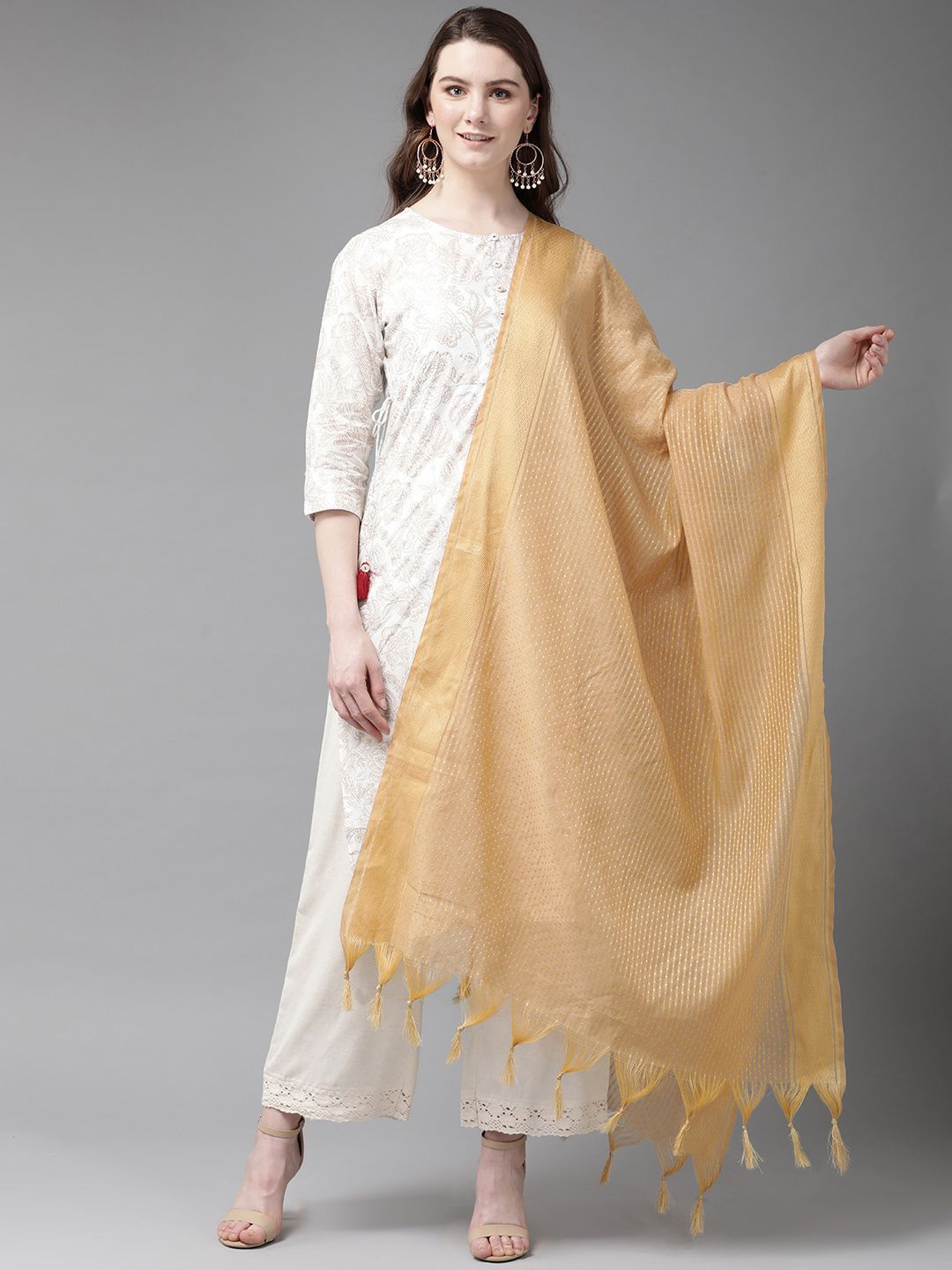 Women's Gold Chanderi Cotton Dobby Dupatta