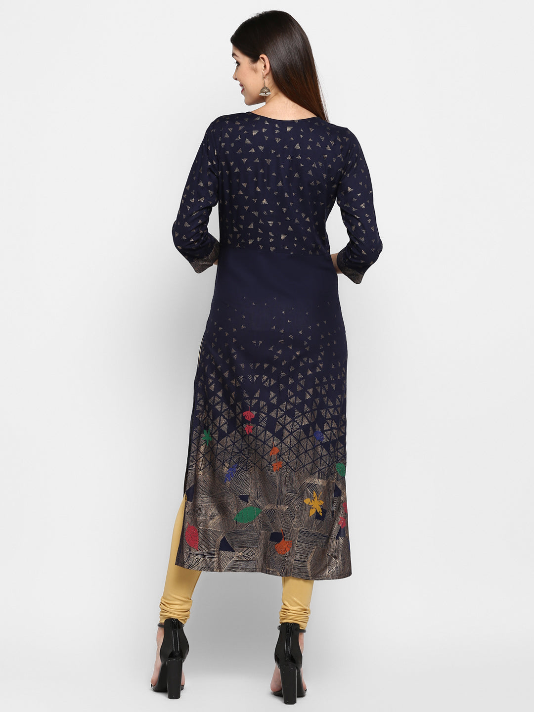 Women's Navy Blue Rayon Kurta By Vbu