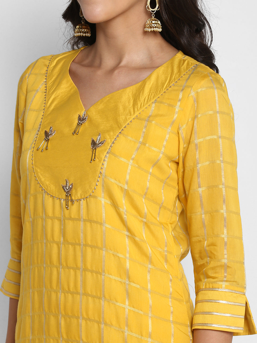 Women's Yellow Color Chanderi Silk Embroidered Straight Kurta Palazzo With Dupatta