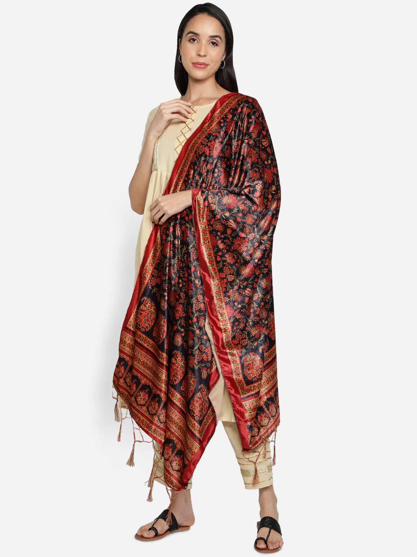 Women's Multicolored Polyster Velvet  Digital Printed Dupatta