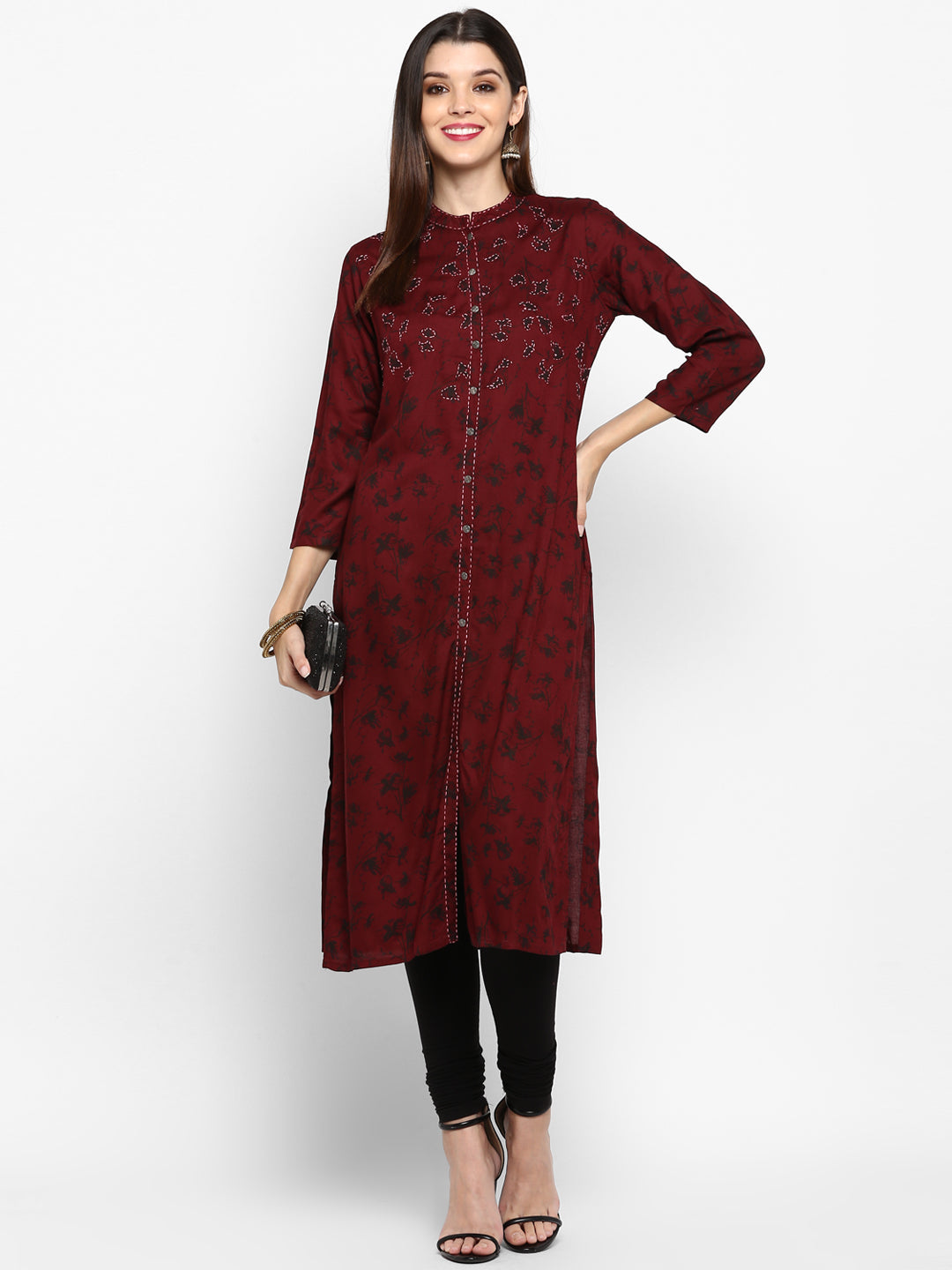 Women's Dark Purple Color Rayon Straight Kurta Only
