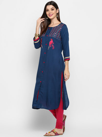 Women's Dark Blue Rayon Kurta By Vbu