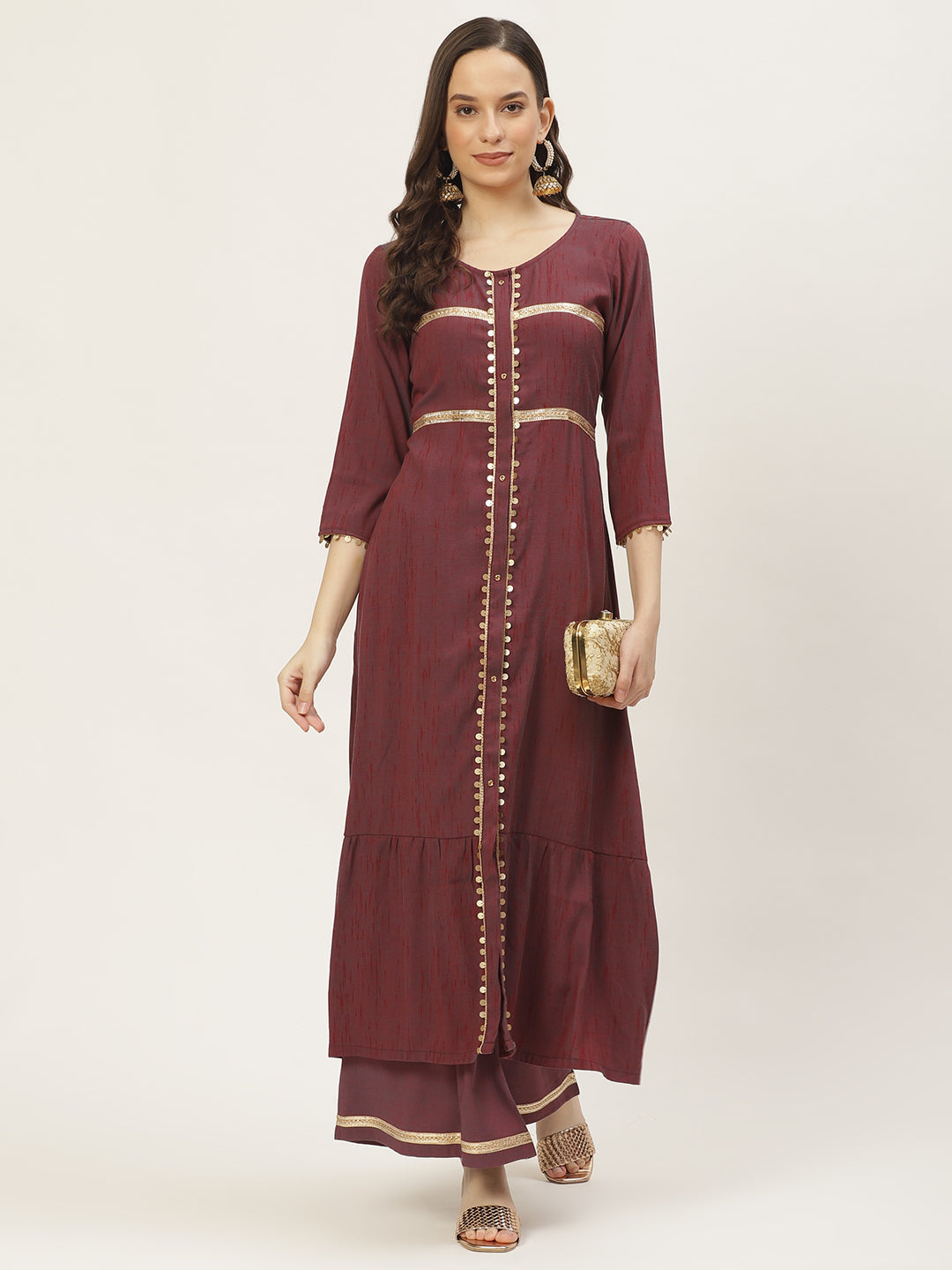 Women's Purpal Color Viscose Blend Floral A-Line Solid Kurta Palazzo Set