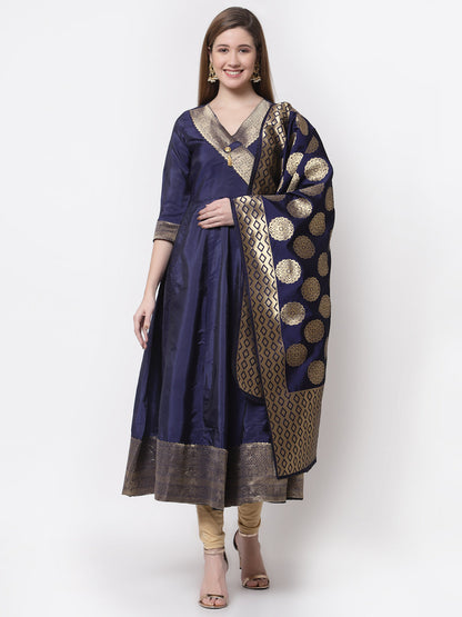 Women's Stylish Silk V Neck 3/4 Sleeve Solid Anarkali Gown with Dupatta
