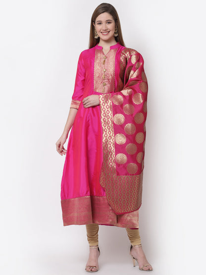 Women's Stylish Silk Mandarin Neck 3/4 Sleeve Solid Anarkali Gown with Dupatta
