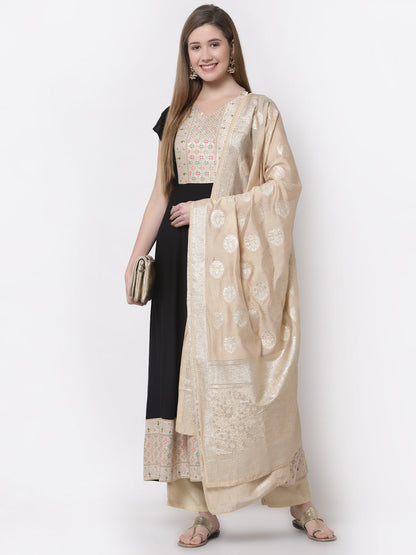 Women's Stylish Rayon V Neck Half Sleeve Embroidered Anarkali Kurta with Dupatta