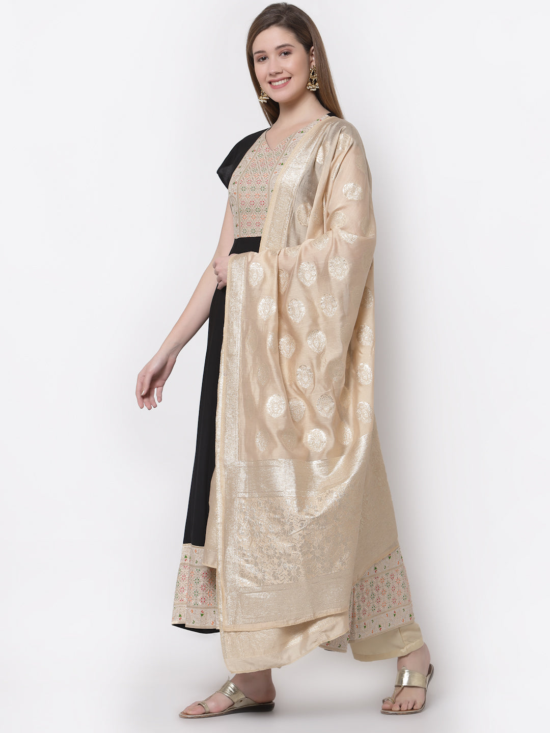 Women's Stylish Rayon V Neck Half Sleeve Embroidered Anarkali Kurta with Dupatta