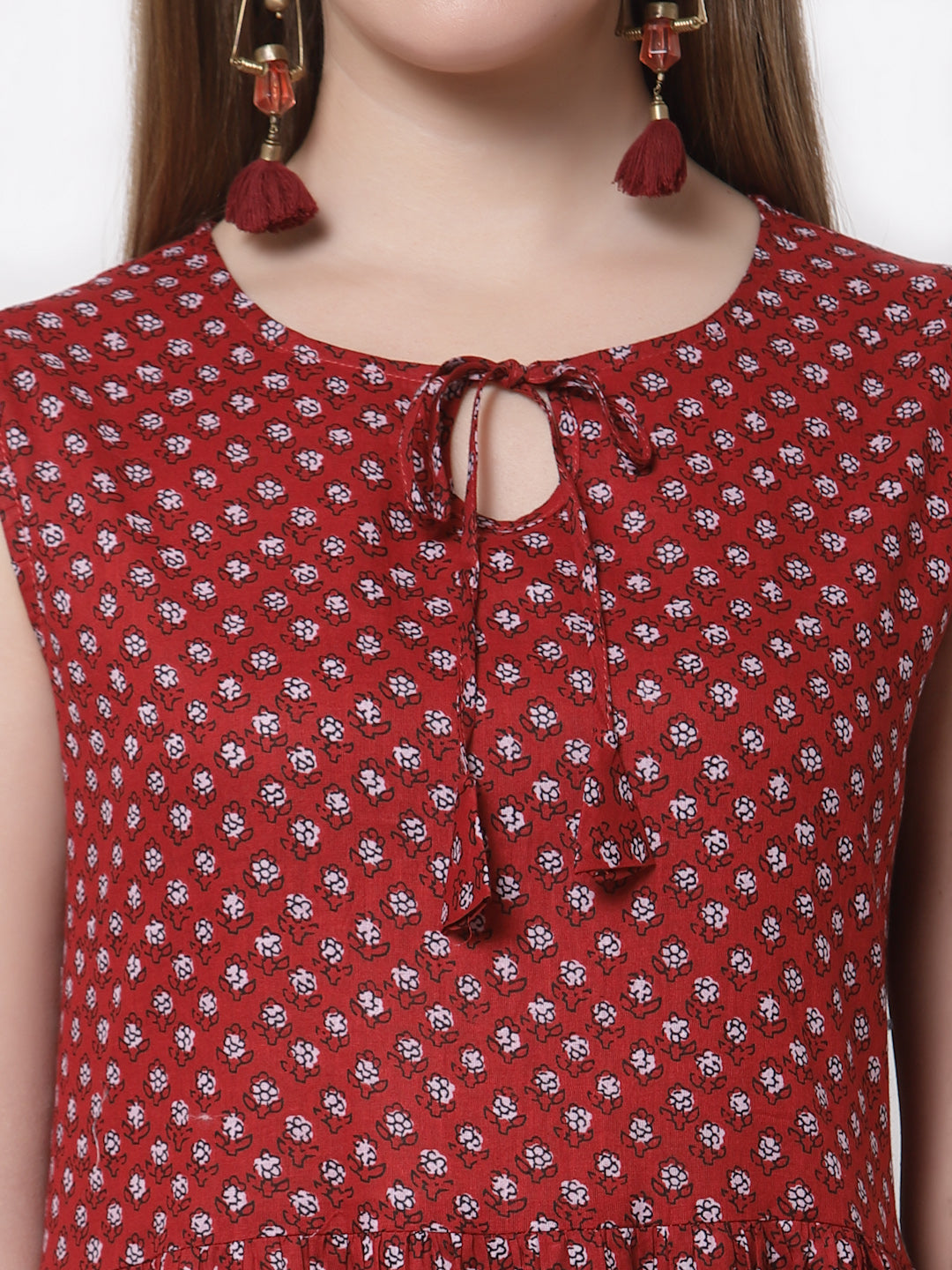 Women's Stylish Cotton Round Neck Sleeveless Printed Dress
